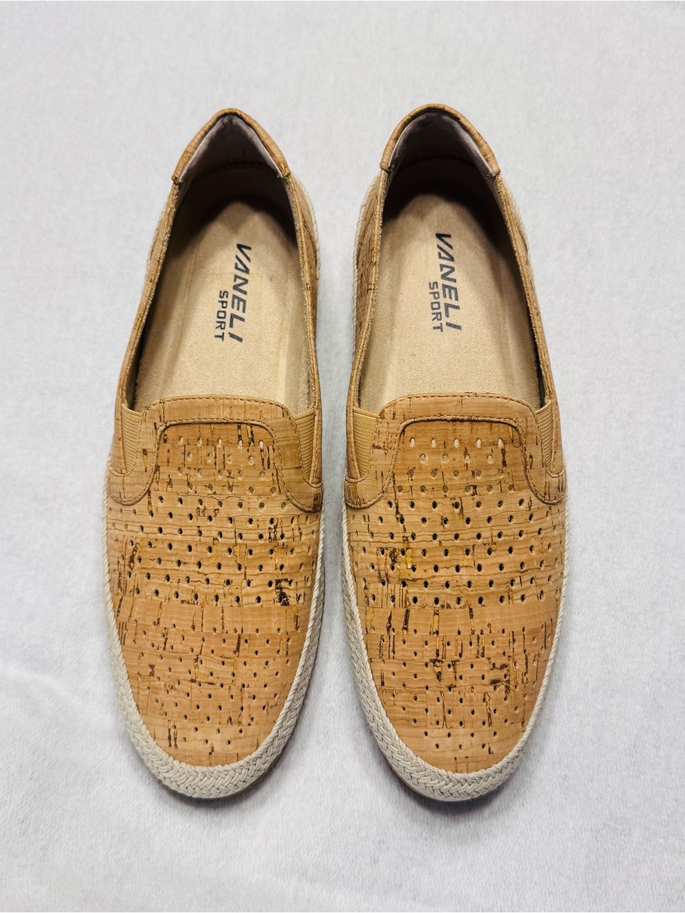 Vaneli Perforated Cork Slip-On Flats in Tan